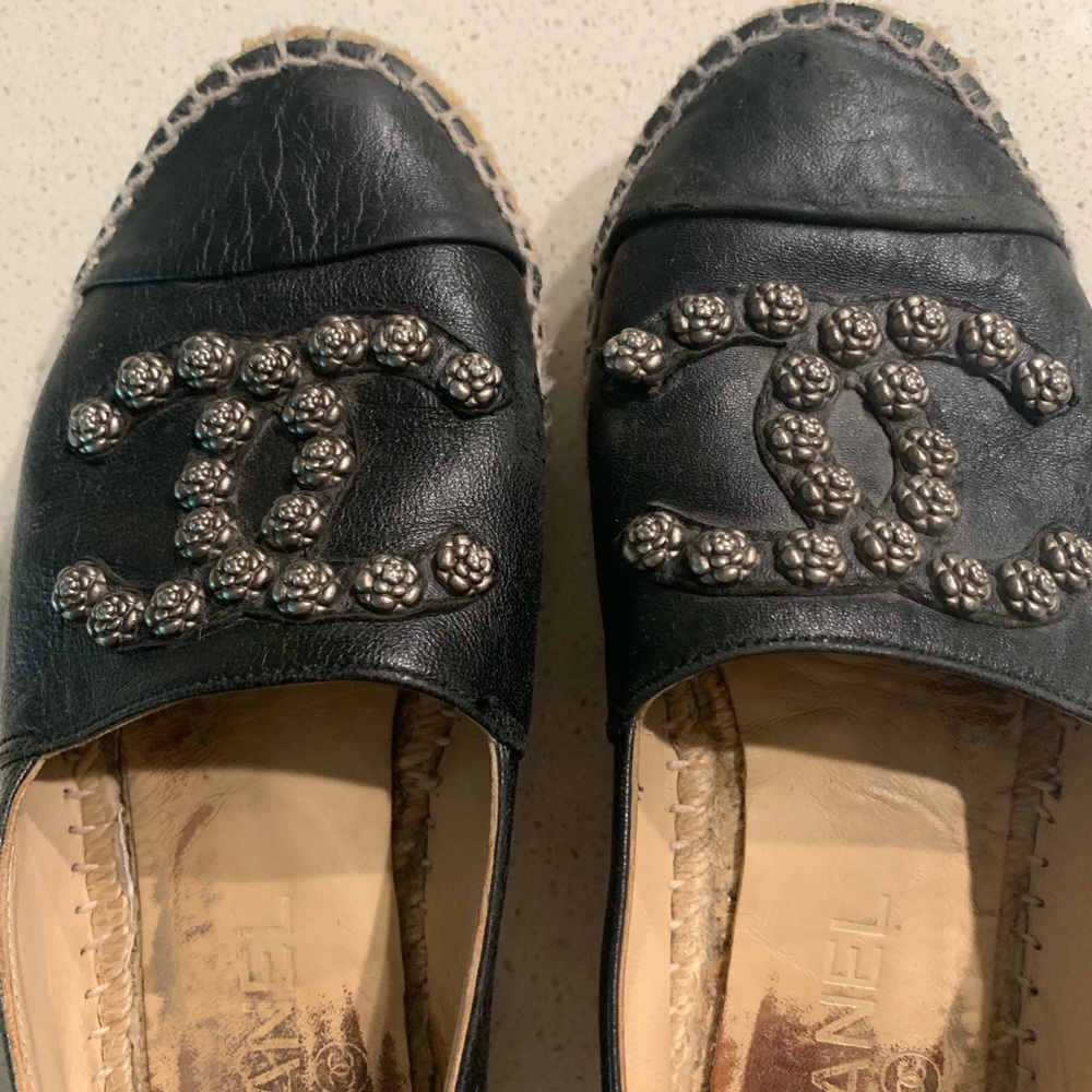 Chanel Leather ZG30604 Espadrilles Black Metal 6M - Picture 4 of 8